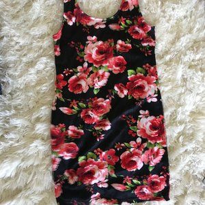 Floral Red and Black Mesh Bodycon Dress